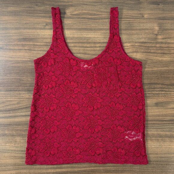 Anthropologie Pins and Needles Floral Lace Scoop Neckline Burgundy Women's S - Picture 1 of 10